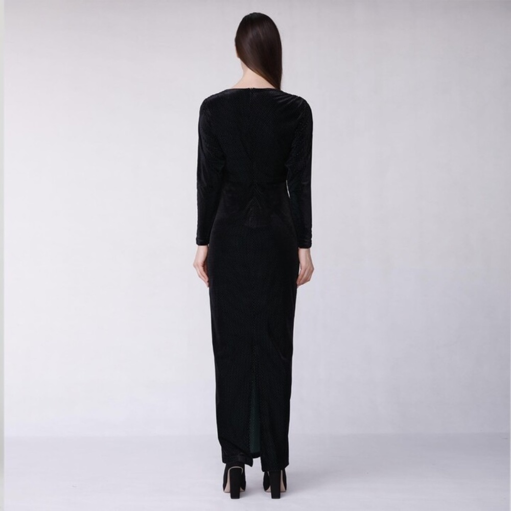Long Sleeve Velvet V-Neck Maxi Dress - Picture 2 of 5